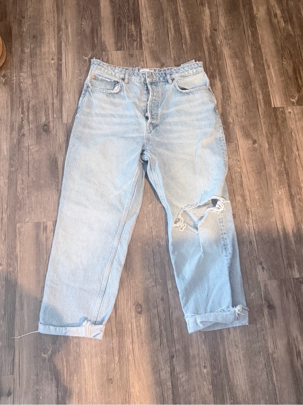 Zara Light Blue Boyfriend Distressed Jeans
